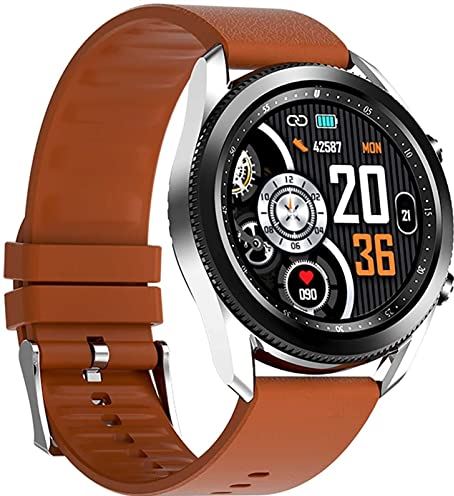 Sacbno Fitness Tracker, Smart Watch for Android IOS Telefoons, 1.28 inch touchscreen smartwatch for vrouwen mannen, slaap en monitor stappenteller waterdicht horloge (Color : Silver Brown)