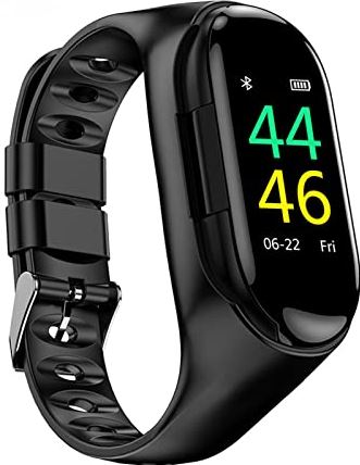 Bias&Belief 2 in 1 Smart Horloge Met Bluetooth Oortelefoon Fitness Tracker Sportarmband Waterdicht Smart Polsbandjes Bluetooth 5.0 Hartslagmeter Stappenteller Horloge,Black