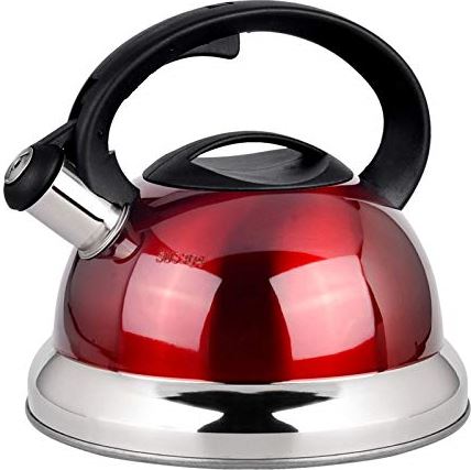 OOOFFFFFFFF 3l/Red Whistle Stainless Steel Tea Kettle for Stove Top Ergonomic Heat-Resistant Handle Home Kitchen Tea Kettle (Red 3L)
