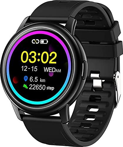 JHDDPH3 Smartwatch HR Fitness Tracker Smart Horloge for Heren Touchscreen Sport Waterpoof Bloeddruk Hartslag Gezondheid Monitor Activiteit Trackers Stap Teller Stappenteller Zwart Blauw SmartWatch for Android