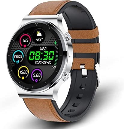 CHYAJIG Slimme Horloge Mannen Smart Watch Bluetooth Call Horloge Stappenteller IP68 Waterdichte sport fitness horloge for Android IOS Slim horloge for vrouwen mannen (Color : Belt brown)