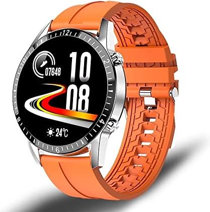 CHYAJIG Slimme Horloge Smart Watch Heren Bluetooth Call Watch IP67 Waterdichte sport fitness horloge for Android IOS Mannen slimme horloge for mannen vrouwen (Color : Silicone orange)
