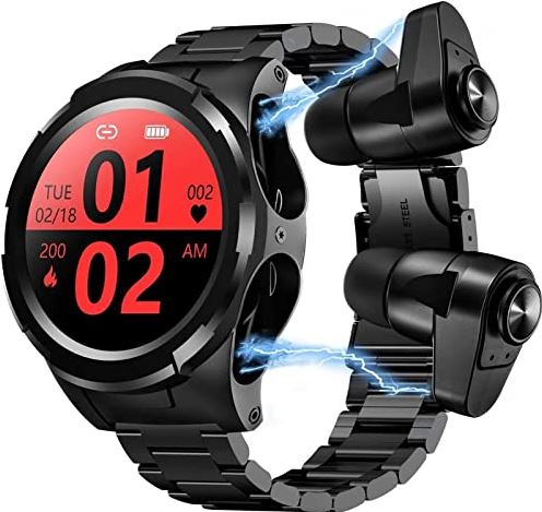 Sacbno 2 in 1 Smart Watch, met draadloze fitness tracker horloge Waterdichte armband met oordopjes Smartwatch, slaapmonitor Dames Mannen Sport Smart Band (Color : Black Steel)