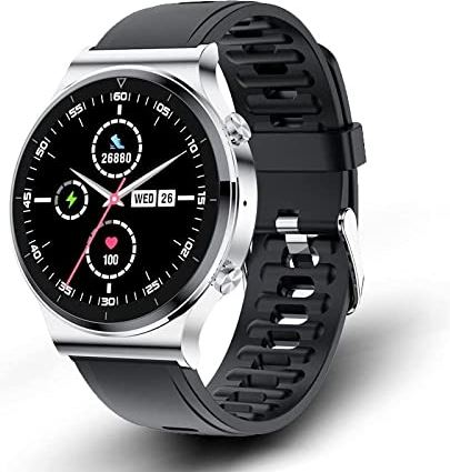CHYAJIG Slimme Horloge Slimme horloge maken en ontvangen oproepen Mannen Hartslag Stappenteller Volledige Touchscreen Sport Fitness Horloge Bluetooth for Android IOS Slimme horloge (Color : Silver)