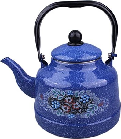 OOOFFFFFFFF Handmade Teapot Enamel Kettle Thick Blueberry Pattern Enamel Kettle Induction Cooker Gas General Ethnic Style Kettle (Size : 3.3L/111.5OZ) (6L/202.9OZ)