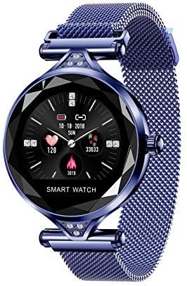 Ldelw Sport horloges slimme fitness armband vrouwen bloeddruk hartslag monitoring polsbandje dame horloge geschenk for vriend + doos sunyangde (Color : Blue)