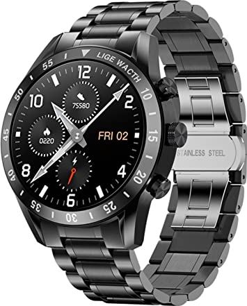 CHYAJIG Slimme Horloge High-definition Bluetooth Call Smart Watch Men Full Touch Waterproof Sports Fitness Watch Luxury Smart Watch Men IOS Android (Color : Steel belt black)