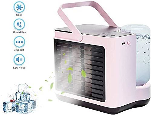 OOOFFFFFFFF Portable Air Conditioner Fan Personal Air Cooler with 3 Fan Speeds Super Quiet Humidifier Misting Fan for Home Office Bedroom Pink