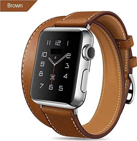 AONAON xiaojunjia Lange zachte lederen band for Apple Watch 6 for Iwatch for Serie 6 5 4 3 2 40mm 44mm 38mm 42mm Double Tour Strap for Smart Watch (Band Color : Brown, Band Width : For 38mm watch)