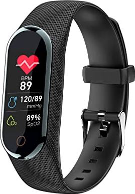 Bias&Belief Bluetooth-armband - Slimme Sportarmband - Gezondheid Sport-smartwatch - Hartslag/Slaap/Bloeddruk/Oximeter Stapbewaking - Berichtherinnering - Weersvoorspelling,Black