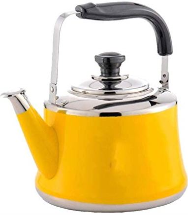 OOOFFFFFFFF Whistling Gas Kettle Food Grade 304 Stainless Steel Light Weight Induction Cooker Kettle with Traditional Retro Spout Teapot Coffee Pot (Color : Orange Size : 3L) (Yellow 5L)