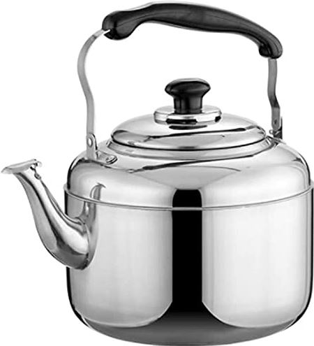 OOOFFFFFFFF Whistling Kettle for Electric Hob Camping Whistling Teapot-surgically Polished Stainless Steel Kettle Large Capacity for Stove Top Stove Top Whistling Kettle (Silver 5L) (Silver 6L)
