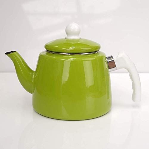 OOOFFFFFFFF Kettle Enamel Kettle Cute Boiling Water Coffee Pot 1.5L Home Hob Or Stove Top Traditional/Retro Spout Teapot Resistant Wood Handle for Home Office (Color : Green Size : 2L)