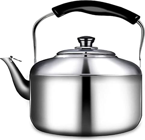 OOOFFFFFFFF Stove Top Whistling Kettle Camping Kettles Whistle Kettle Stainless Steel Kettle for Stove Top Heat-Resistant Handle Household Large-Capacity Teapot Whistling Kettle (Silver 6L) (Silver 5L)