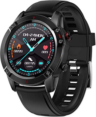 CHYAJIG Slimme Horloge Slimme horloge IP68 Waterdichte Sport Smartwatch Fitness Tracker Hartslagmonitor for Android IOS Volledig aanraakscherm (Color : Black-B)