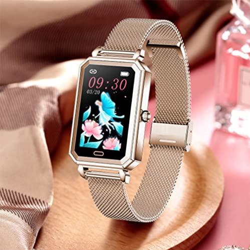 JXFY Fitness horloges voor vrouwen 1,1 inch touchscreen smartwatch met oproepinformatie herinnering, IP68 waterdichte fitness tracker compatibel met iOS en Android telefoons, zwart (goud)