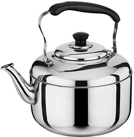 OOOFFFFFFFF Seamless Tea Kettle for Stove Top Stainless Steel Whistling Large Tea Kettle with Cooling Handle (Silver 8L)