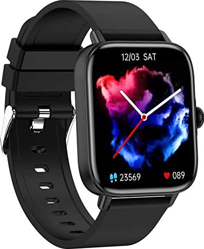 Sacbno Vrouwen Mannen Smart Watch, 1.7 inch Fitness Tracker Waterdichte sporthorloges met berichtkennisgeving, Bluetooth Calling Activity Tracker (Color : Black)