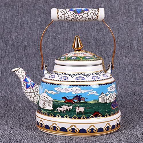 OOOFFFFFFFF Milk Tea Pot Large Capacity Ethnic Style Enamel Kettle Mongolian Characteristic Butter Teapot Loop-Handled Teapot (Size : 1.7 liters) (3.3 liters)