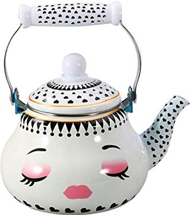 OOOFFFFFFFF Kettle Enamel Kettle Cute Design Shy Pottery pear-Shaped Pot 2L Large Capacity with Anti-scalding Handle Kettle teapot Coffee Pot Suitable for Home