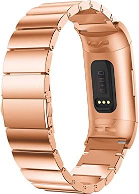 AONAON xiaojunjia Vervanging Roestvrijstalen Armband Smart Watchband Strap for Fitbit for Charge 3 Snelle Release Smart Watch Support Accessoires (Band Color : Rose gold)