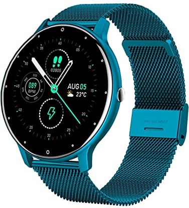 CHYAJIG Slimme Horloge Smart horloge dames volledig touchscreen sport fitness horloge IP67 Waterdichte Bluetooth for Android IOS Slimme horloge vrouw (Color : Mesh belt blue)
