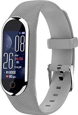 Bias&Belief Bluetooth-armband - Slimme Sportarmband - Gezondheid Sport-smartwatch - Hartslag/Slaap/Bloeddruk/Oximeter Stapbewaking - Berichtherinnering - Weersvoorspelling,Grey