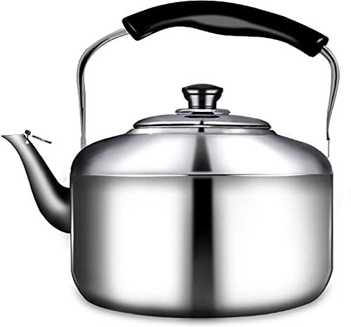 OOOFFFFFFFF Stove Top Whistling Kettle Whistling Kettle Stove Top Stainless Steel Teapot with Wood Grain Anti-Scald Handle for Gas Stove Induction Cooker Camping Kettle (Silver 7.5L) (Silver 6L)