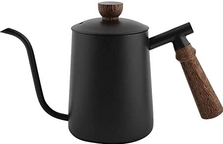 OOOFFFFFFFF Gooseneck Kettle Tea Kettle w/Teak Wood Handle 600ML Pour Over Kettle for Coffee Tea Black (Color : Black)