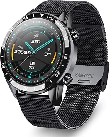 CHYAJIG Slimme Horloge Mannen Smart Watch Bluetooth Call Full Touch Screen Sports Fitness Watch IP67 Waterdichte horloge for Android Smart Watch Playing Music Stamboom (Color : Mesh belt black)