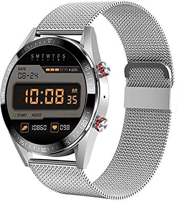 CHYAJIG Slimme Horloge 454 * 454 Screen Smart Watch Mannen Toon altijd de tijd Bluetooth Call Local Music Men SmartWatch for Android en iOS-telefoon (Color : Mesh belt silver)