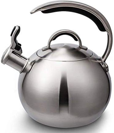 OOOFFFFFFFF Stainless Steel Kettle for Stove Top Whistling Teapot with C-Shaped Heat-Resistant Handle and Thumb Button Spout / 3 Liters (Silver 3L)