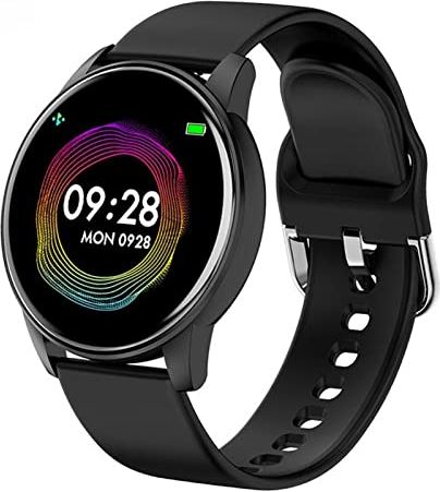 CHYAJIG Slimme Horloge Smart Watch Women Men Smart Watch for Android IOS Elektronica Smart Clock Fitness Tracker Silicone Strap Smart-Watch (Color : Black, Size : Single touch)