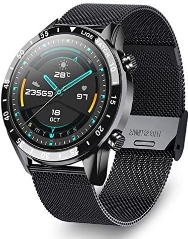 CHYAJIG Slimme Horloge Smart Watch Heren Bluetooth Call Watch IP67 Waterdichte sport fitness horloge for Android IOS Mannen slimme horloge for mannen vrouwen (Color : Mesh belt black)