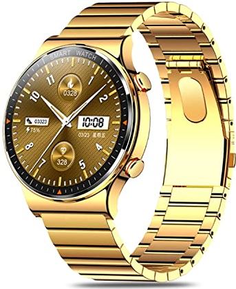 CHYAJIG Slimme Horloge 454 * 454 Screen Smart Watch Toon altijd de Time Bluetooth Call Local Music SmartWatch for Mens Android Matching-oortelefoons (Color : Gold)