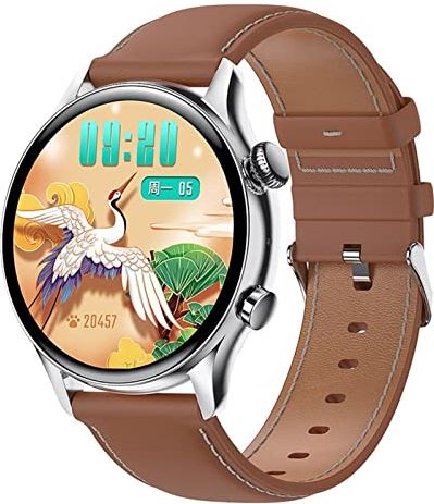 CHYAJIG Slimme Horloge Slimme horloge hartslag slimme horlogeman IP68 Waterdicht for mannen 1.36 inch 390 * 390 scherm buiten horloge met GPS (Color : Belt brown)