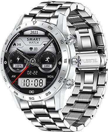 CHYAJIG Slimme Horloge Bluetooth Call Smart Watch Men Sport Clock IP68 Waterdichte hartslagmonitoring smartwatch for IOS Android telefoon (Color : Steel belt silver)