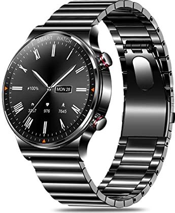CHYAJIG Slimme Horloge 454 * 454 Screen Smart Watch Toon altijd de Time Bluetooth Call Local Music SmartWatch for Mens Android Matching-oortelefoons (Color : Black)