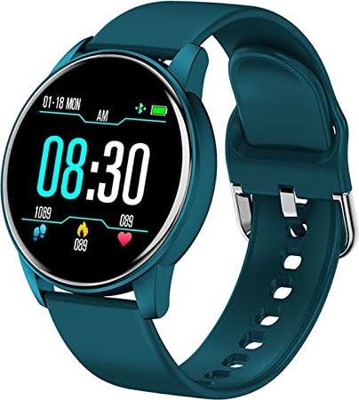 CHYAJIG Slimme Horloge Smart Watch Women Men Smart Watch for Android IOS Elektronica Smart Clock Fitness Tracker Silicone Strap Smart-Watch (Color : Blue, Size : Full touch screen)