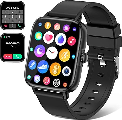 DOOK Smart Watch (Beantwoorden/Bellen), 1,7 '' IP67 Waterdicht Fitnesshorloge met Bloeddruk Hartslag SpO2 Slaaptracker, Sport Smart Watches voor Dames Heren voor Android iOS-telefoons (Zwart)