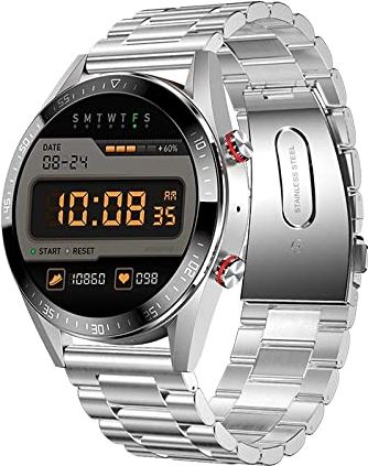 CHYAJIG Slimme Horloge 454 * 454 Screen Smart Watch Mannen Toon altijd de tijd Bluetooth Call Local Music Men SmartWatch for Android en iOS-telefoon (Color : Steel belt silver)