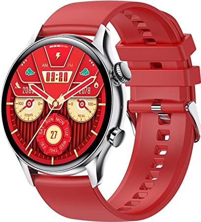 CHYAJIG Slimme Horloge Slimme horloge hartslag slimme horlogeman IP68 Waterdicht for mannen 1.36 inch 390 * 390 scherm buiten horloge met GPS (Color : Silicone red)