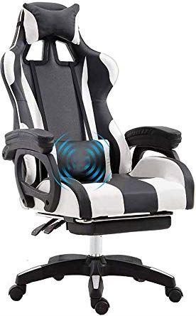 OOOFFFFFFFF Gaming Chair Ergonomic Racing Style Recliner with Massage Lumbar Support Office Armchair for Computer PU Leather E-Sports Gamer Chairs with Retractable Footrest (Color : White)