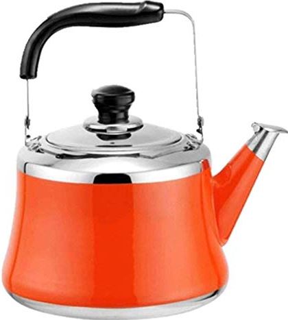 OOOFFFFFFFF Whistling Gas Kettle Food Grade 304 Stainless Steel Light Weight Induction Cooker Kettle with Traditional Retro Spout Teapot Coffee Pot (Color : Orange Size : 3L) (Orange 1L)