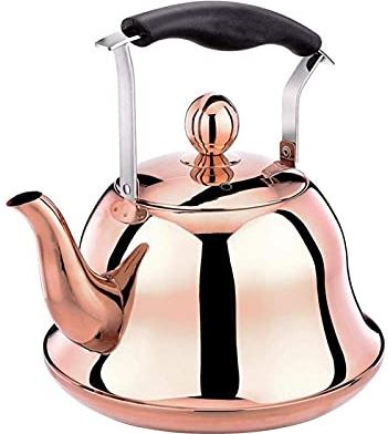 OOOFFFFFFFF 2l Rose Gold Stainless Steel Kettle Streamlined Spout Anti-scalding Handle Tea Kettle for Stove Top Whistling (Rose Gold 2L)