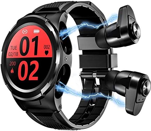 Sacbno 2 in 1 Smart Watch, met draadloze fitness tracker horloge Waterdichte armband met oordopjes Smartwatch, slaapmonitor Dames Mannen Sport Smart Band (Color : Black Glue)