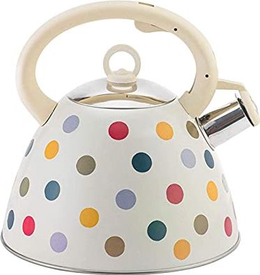 OOOFFFFFFFF 3 Quart Colored Dots Tea Kettle for Stove Top Anti-scalding Handle Large Capacity Whistling Tea Kettle