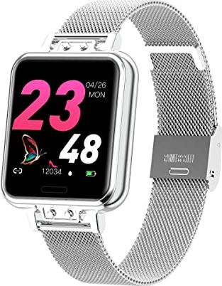 CHYAJIG Slimme Horloge Smart Horloge For Vrouwen Bloeddruk Hartslag Monitor Fitness Tracker Alarm SmartWatch For Android IOS Vrouwen Horloges (Color : Silver)