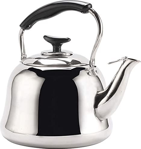 OOOFFFFFFFF Whistling Kettle for Gas Hob Stainless Steel Seamless Tea Kettle for Stove Top Whistling Ergonomic Handle Coffee Appliances Camping Kettle for Gas Stove (Silver 6L) (Silver 4)