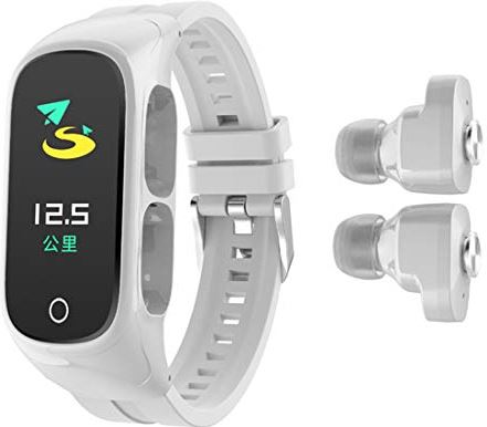 JXFY N8 Smart Horloge TWS Oortelefoon Bluetooth 5.0 Hartslag Monitor Bloeddruk Weer Sport Smartwatch voor Adroid IOS (Wit)